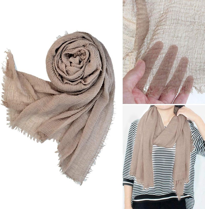 Wobe Women Summer Cotton Blend Crinkle Vintage Soft Long Scarf Linen Beach Shawl Wrap - Image 3